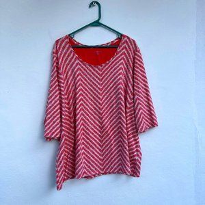 Catherines Womens Shirt 2X 22/24W Red and White Round Neck Short Sleeve
